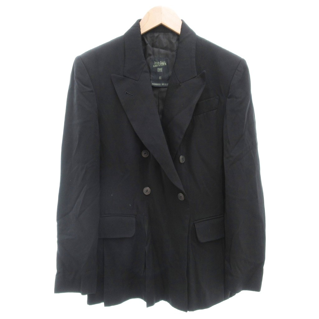 ジャンポールゴルチエ 黒 ノーカラージャケット 2ポケット ジャンポールゴルチエ 黒 ノーカラージャケット 2ポケット ジャン