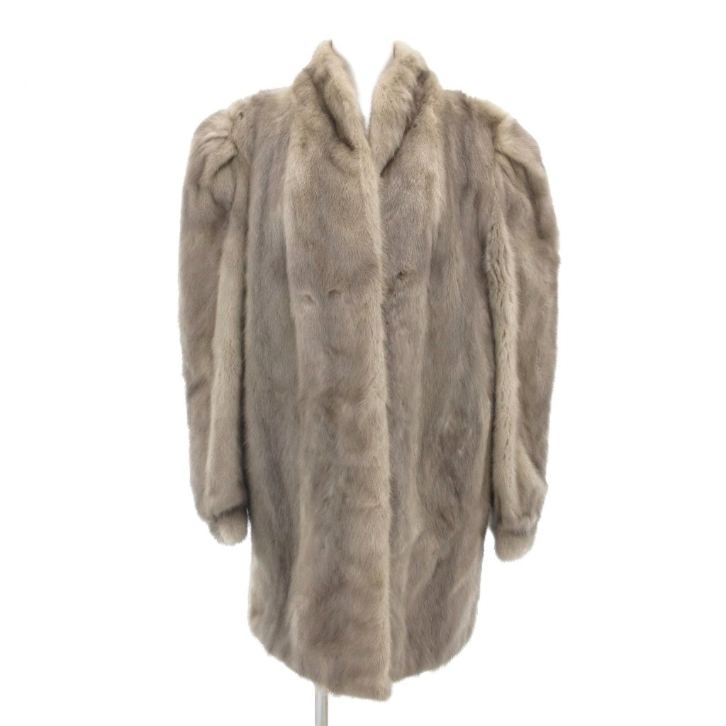 【美品】SAGA MINK サガミンク/クロスミンク/ボンボン飾り/ファーコート 極美品▽OS FUR SAGA MINK サガミンク 裏地ロゴ柄 本毛皮コート