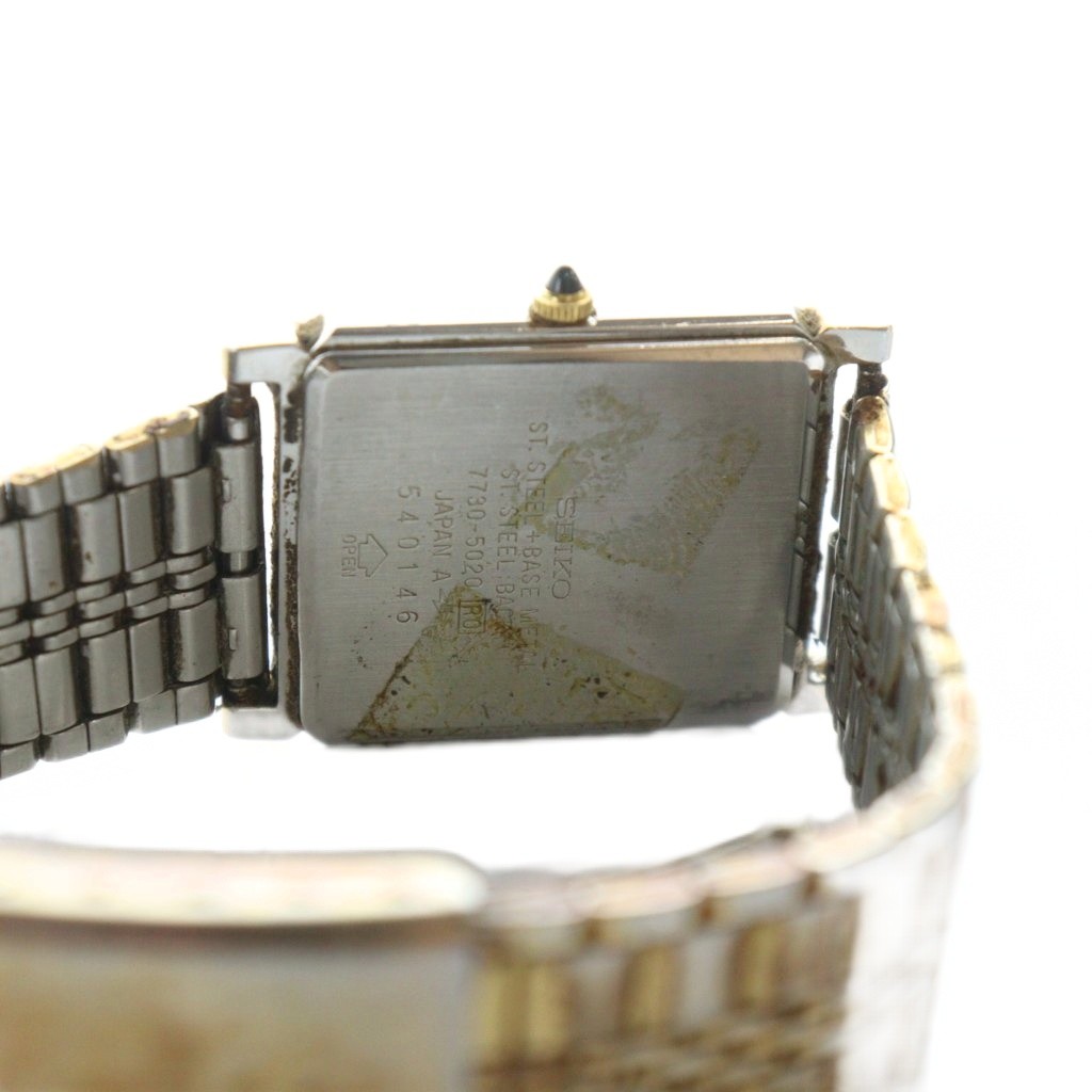 稼働美品 セイコードルチェ メンズ腕時計 スクエア ゴールド 7730-5020 Exc+4* Vintage SEIKO Dolce 7730-5020 Quartz Gold Tank Watch