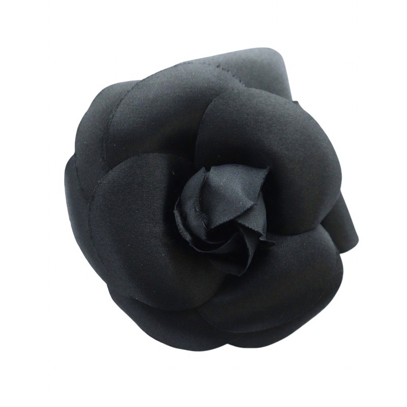 シャネルヴィンテージ黒い花形レザーブローチ CHANEL (シャネル) ヴィンテージ ココマーク カメリア ブラック