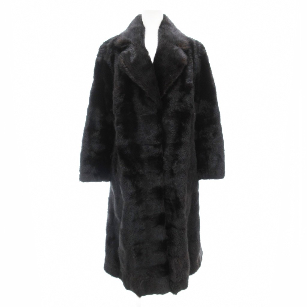中古】ノーブランド ファーコート ミドル丈 ミンク 毛皮 11 黒