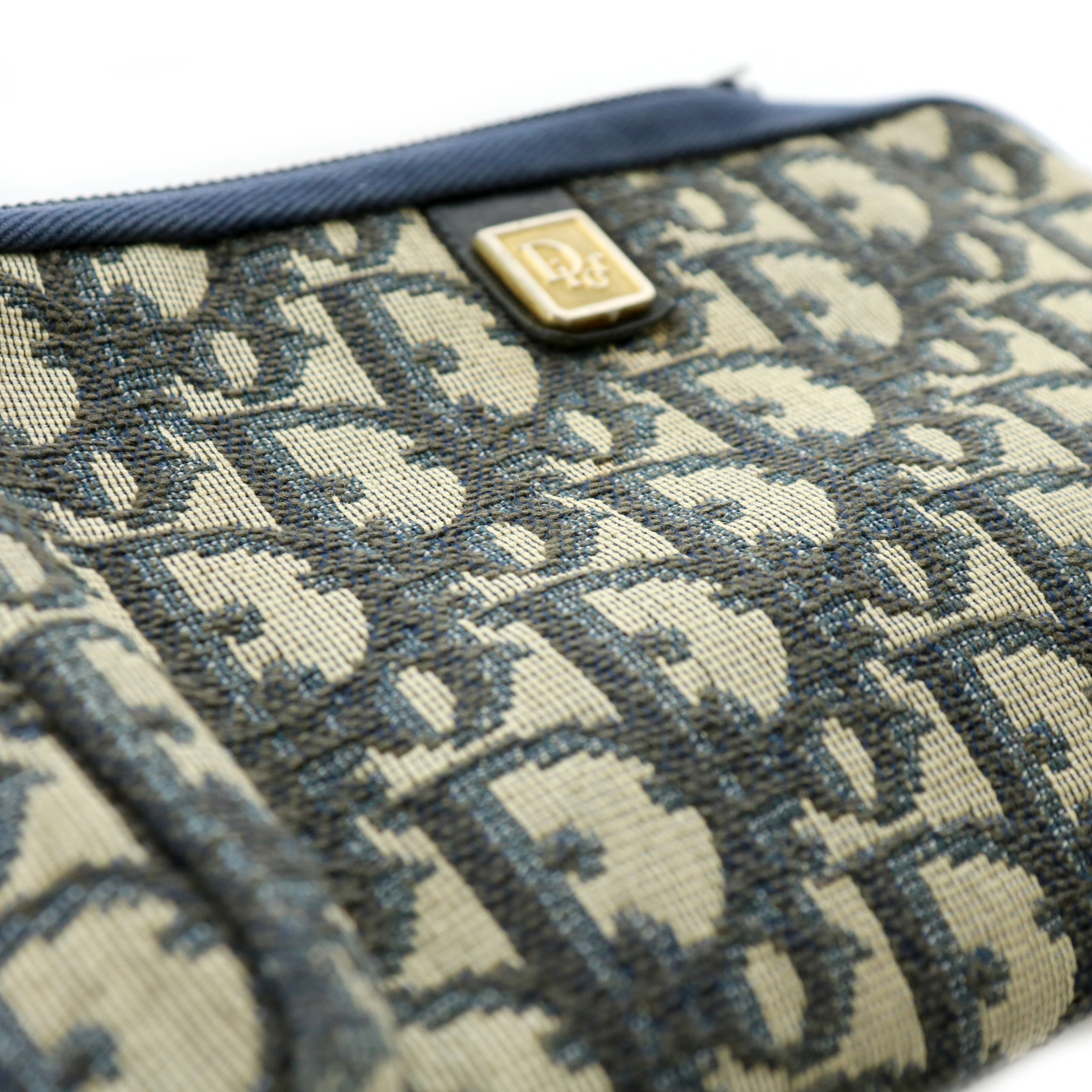 クリスチャンディオール トロッター ロゴ金具 ポーチ ネイビー