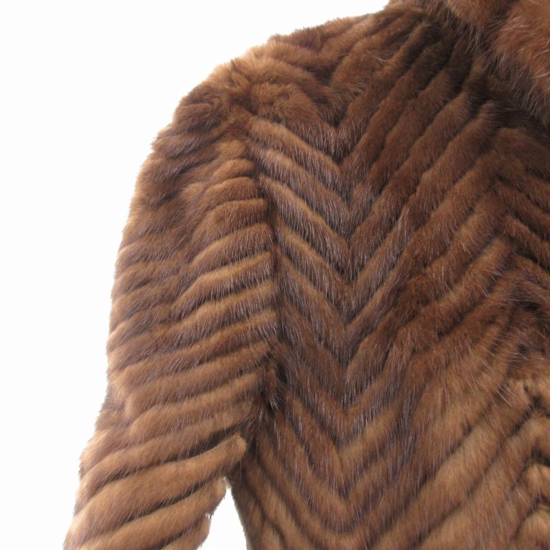 【中古】ノーブランド ミンクファーコート 毛皮 ショート シェブロンカット 大きいサイズ 13 茶 ブラウン /GV ノーブランド ミンクファーコート 毛皮 ショート シェブロンカット