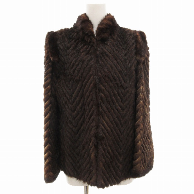 【中古】ノーブランド ミンクファーコート 毛皮 ミドル シェブロンカット 9 茶 ブラウン /GV ■GY18 レディース ノーブランド ミンクファーコート 毛皮 ミドル シェブロンカット 9 茶