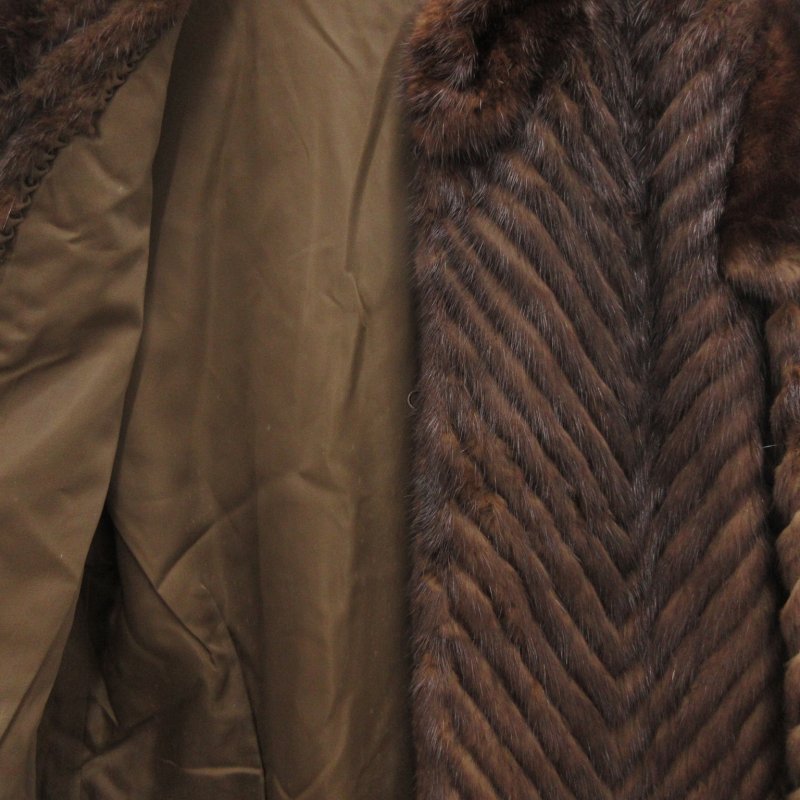 ノーブランド ミンクファーコート 毛皮 ミドル シェブロンカット 9 茶