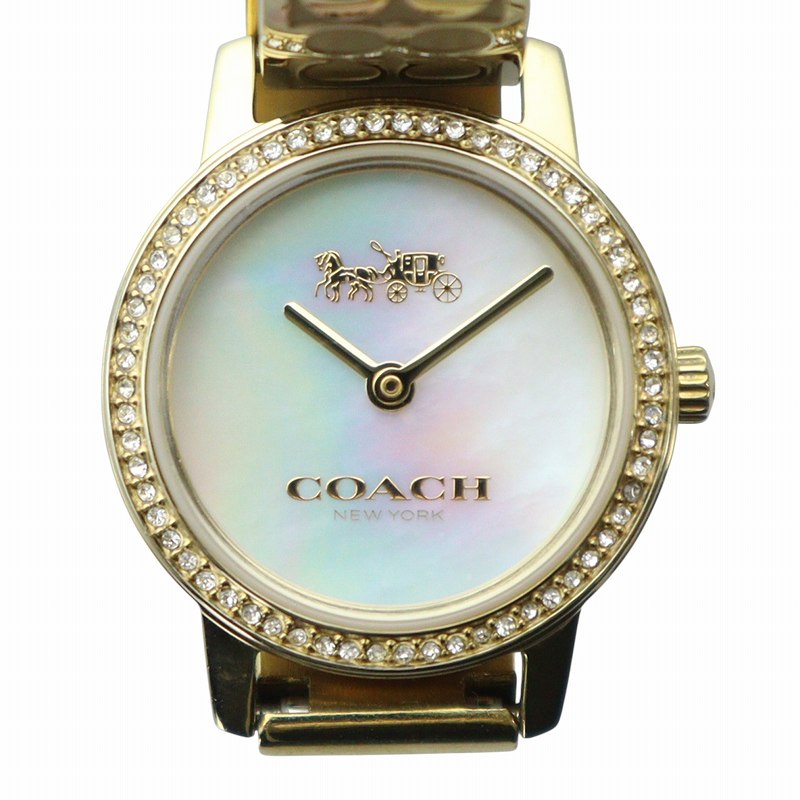 コーチ COACH 腕時計 バングルウォッチ クォーツ シェル文字盤 ロゴ 石  