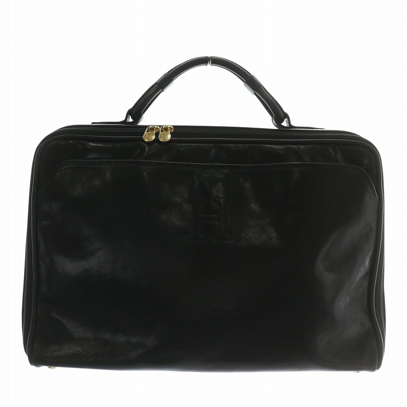 ヒロフ HIROFU ビジネスバッグ ブリーフケース ハンド レザー Hロゴ 黒 