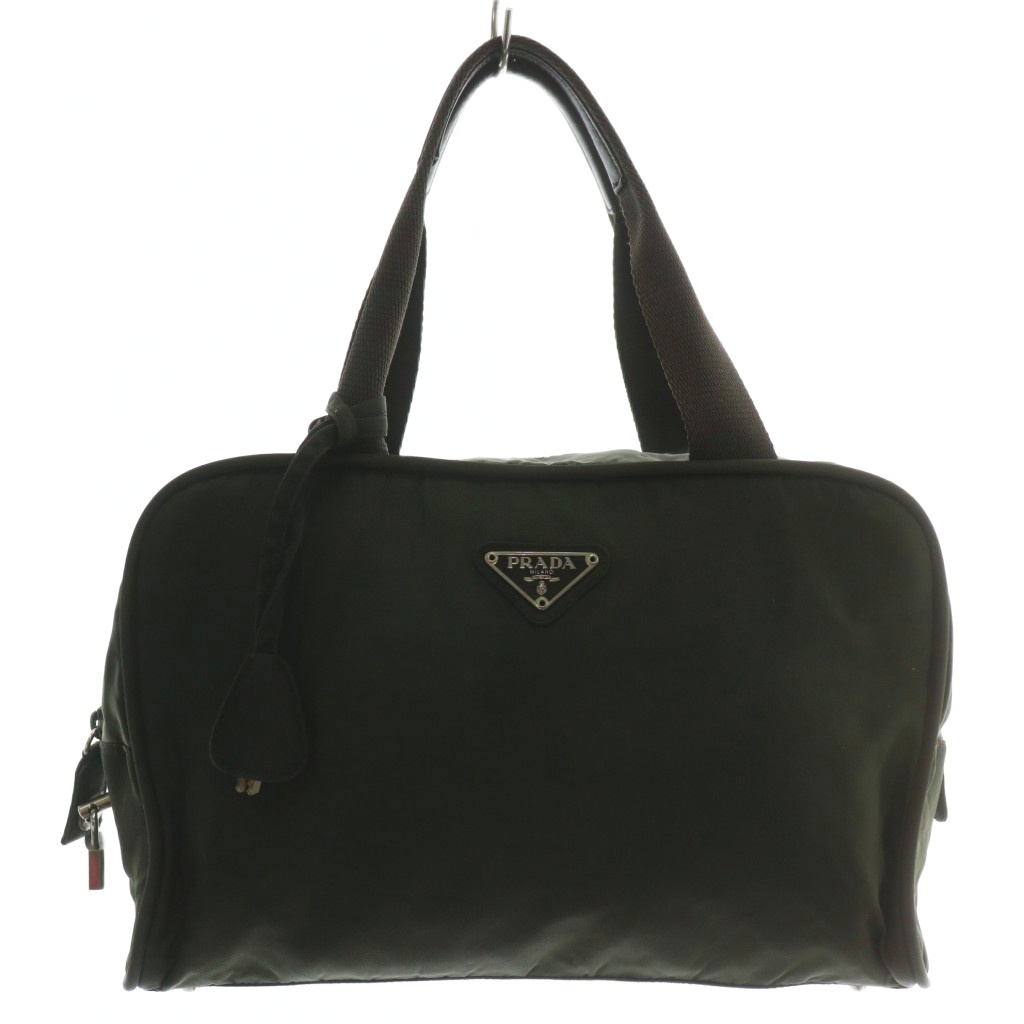 【中古】プラダ PRADA ハンドバッグ ナイロン 内側総柄 三角ロゴプレート 緑 グリーン /XZ ■OH ■GY11 レディース プラダ PRADA ハンドバッグ ナイロン 内側総柄 三角ロゴプレート 緑