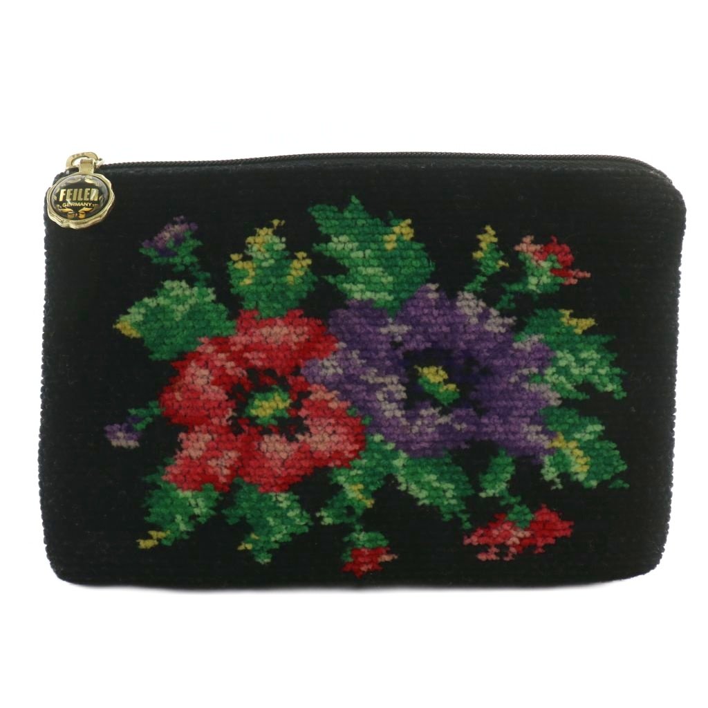 FEILER 花柄ポーチ 黒　ハイジ FEILER 花柄ポーチ 黒 ハイジ