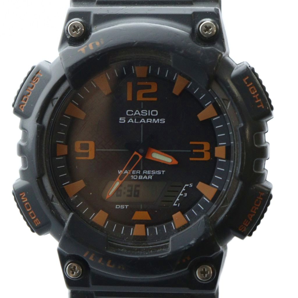 カシオ CASIO 腕時計 ウォッチ ソーラー アナデジ ロゴ 黒 ブラック AQ  
