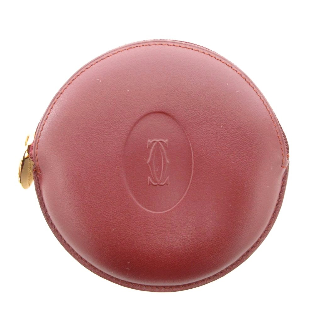 【未使用 正規品】カルティエ ケース 丸型 ボルドー 小銭入れ 財布 カルティエ Cartier 美品 マストライン 小銭入れ コインケース 丸型