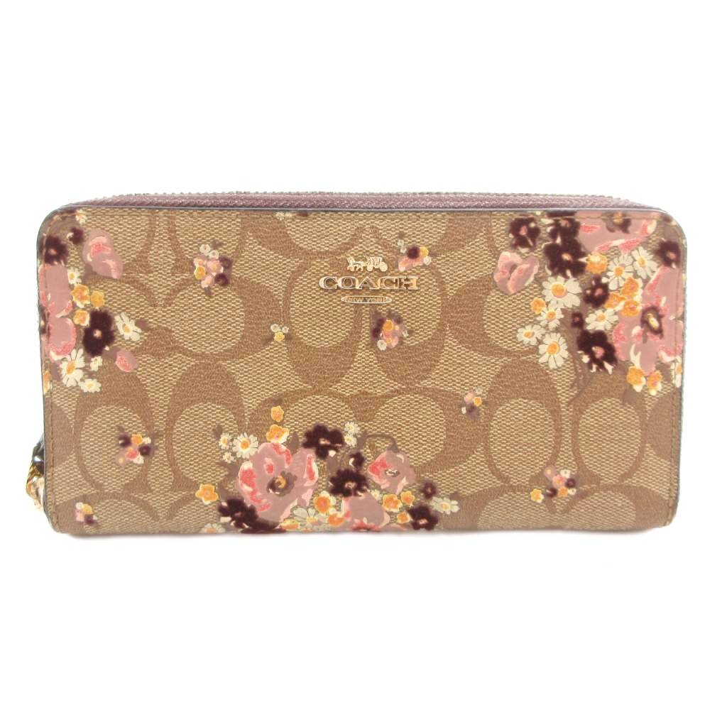 COACH 長財布 ブラウン フラワー柄