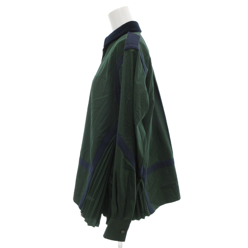 サカイ sacai シャツ ブラウス プリーツ 襟ベロア切替 長袖 緑
