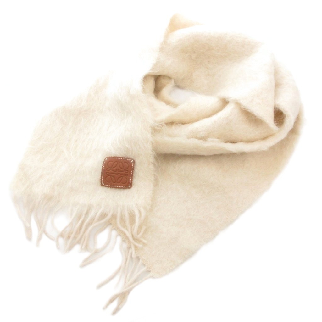 LOEWE モヘア マフラー クリーム色 フリンジ付き LOEWE モヘア マフラー クリーム色 LOEWE ロエベ モヘア マフラー