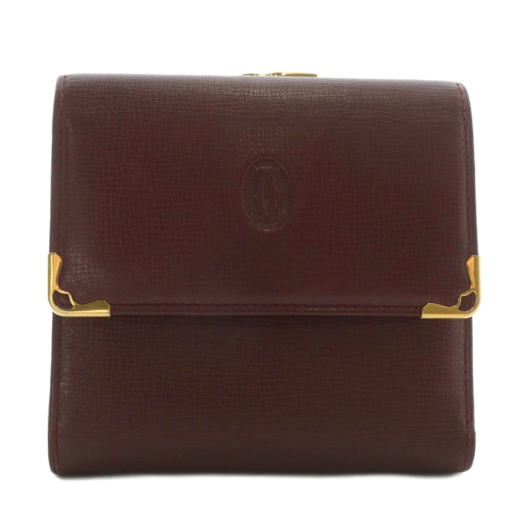 カルティエ 三つ折り財布 がま口 マストライン 本革 ボルドーゴールド金具 カルティエ Cartier マストライン 財布 三つ折り がま口 レザー