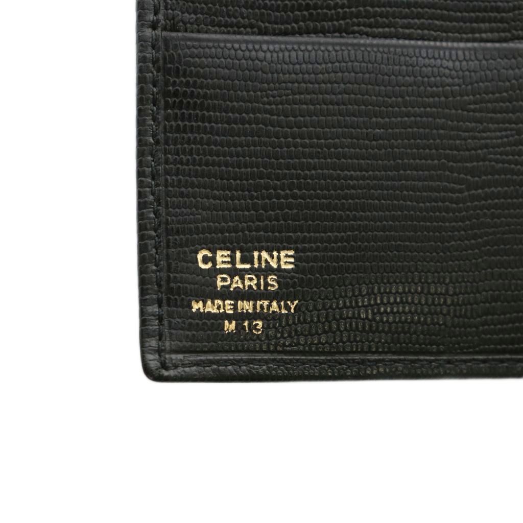 セリーヌ CELINE 財布 二つ折り レザー リザード型押し ロゴ 黒