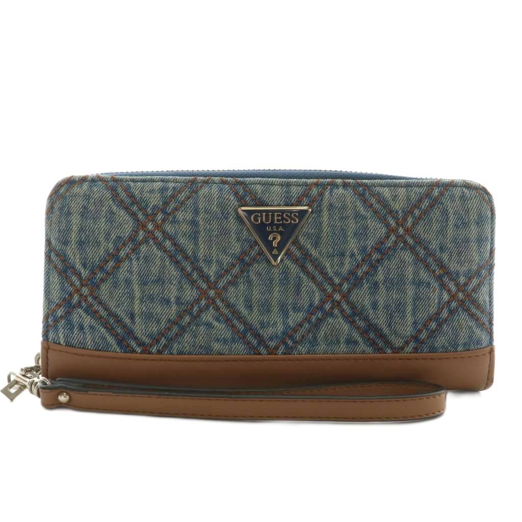 ゲス GUESS 長財布 デニム キャンバス レザー キルティング ラウンド 