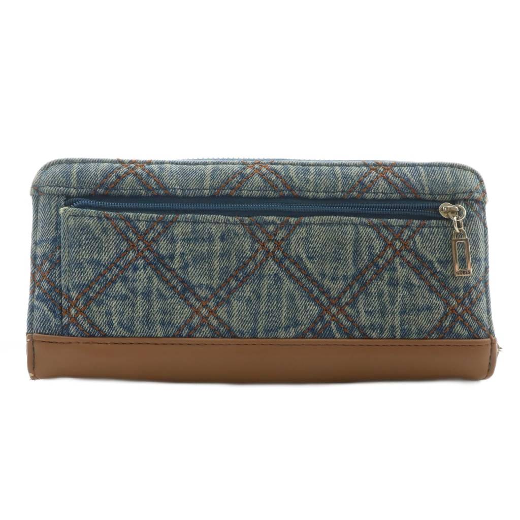 ゲス GUESS 長財布 デニム キャンバス レザー キルティング ラウンド 