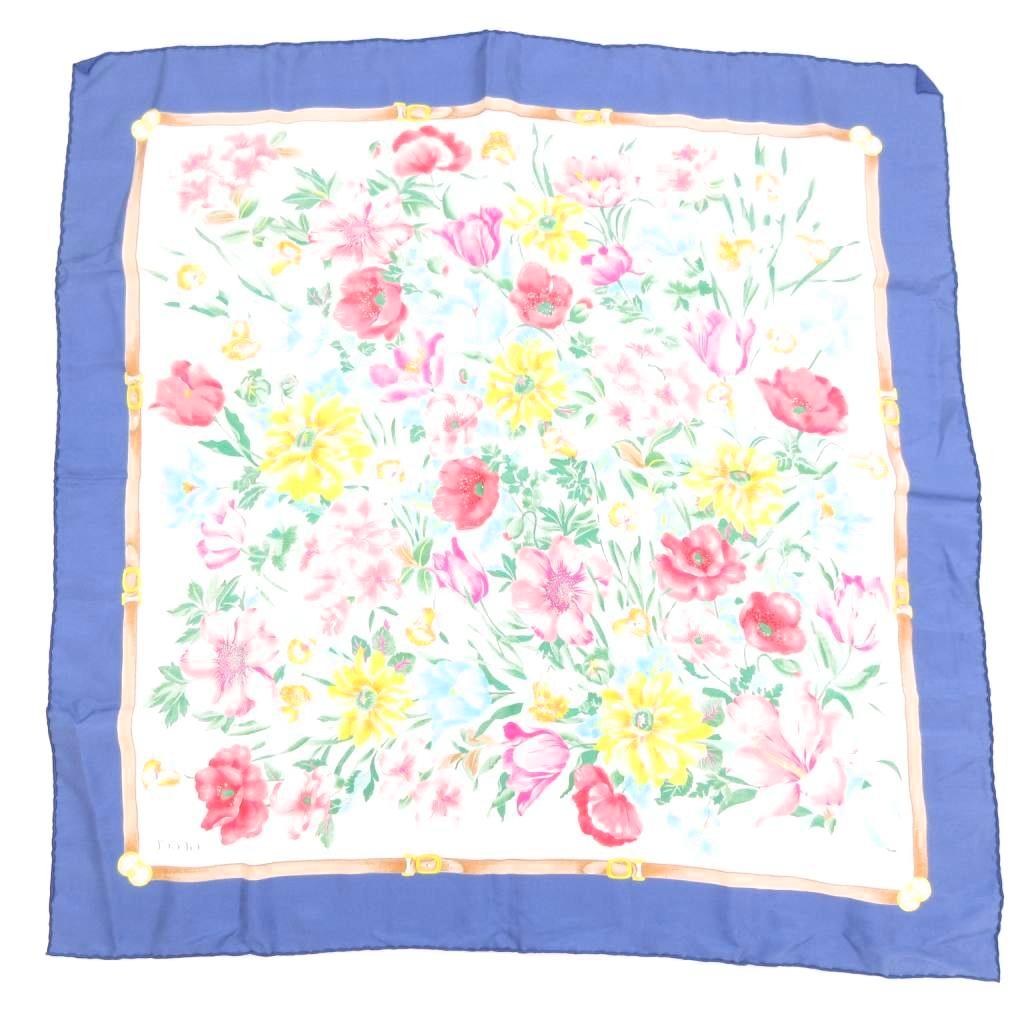 GUCCI グッチ 大判 スカーフ ブルー 青 ホワイト 白 フラワー 花柄