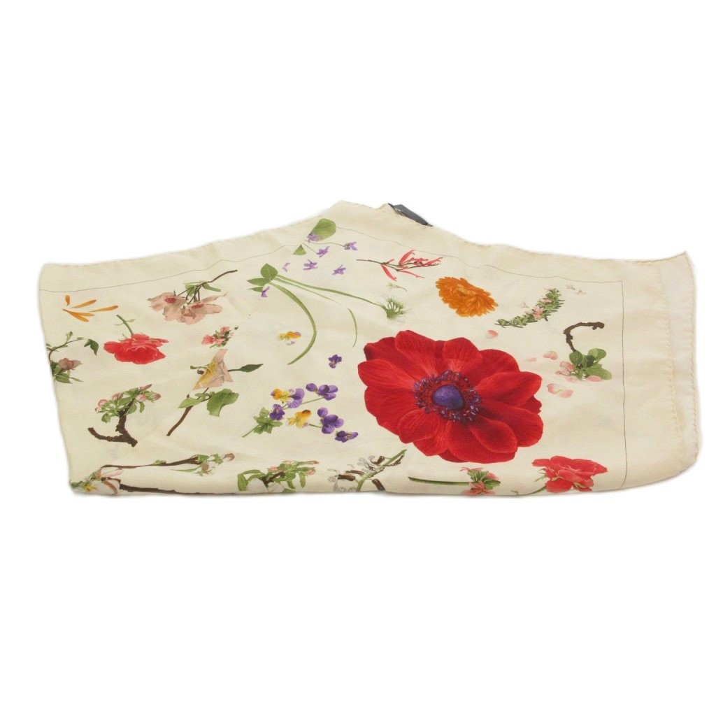 グッチ GUCCI スカーフ 絹 シルク 花柄 クリームカラー /UO □GY18  