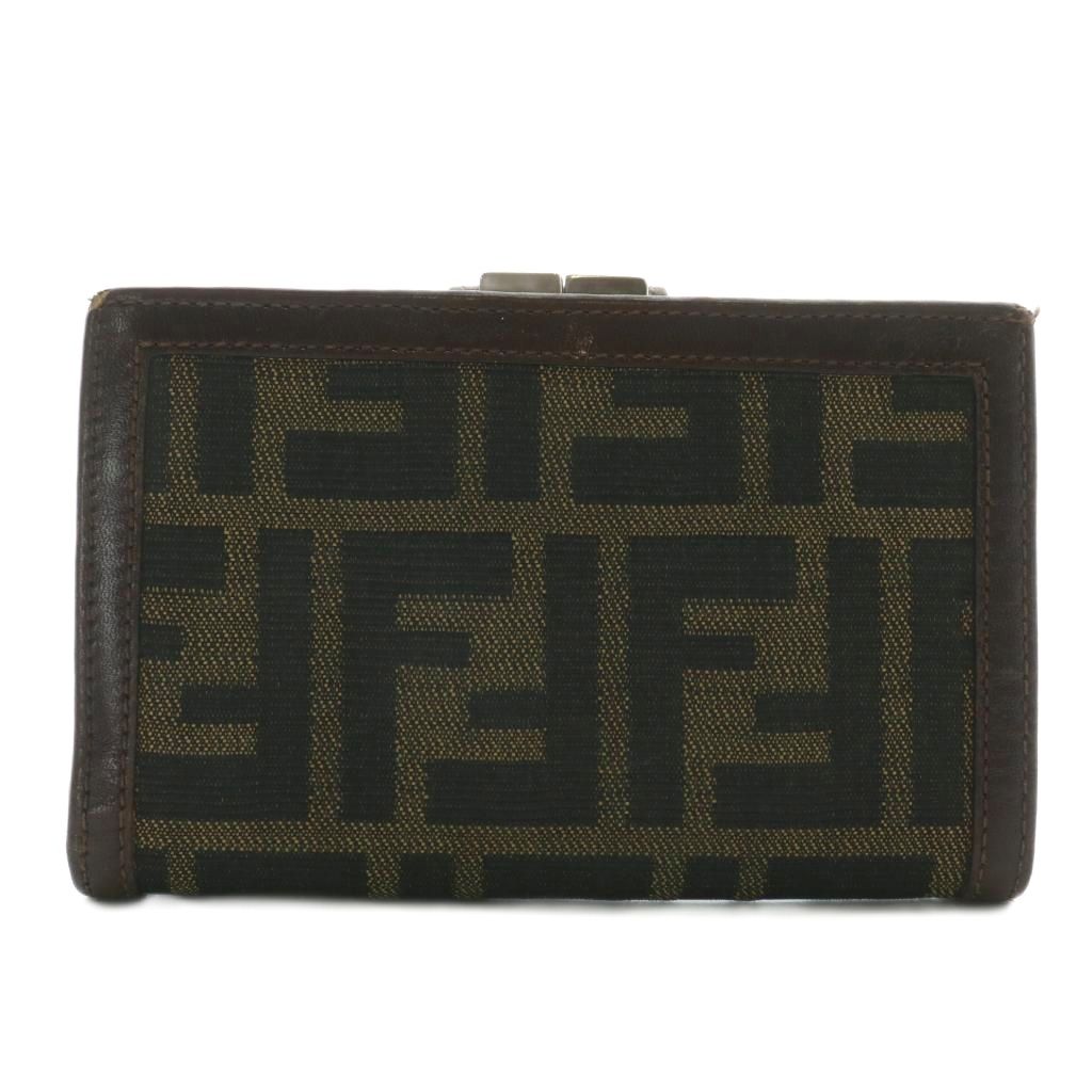 フェンディ FENDI 財布 二つ折り がま口 キャンバス レザー