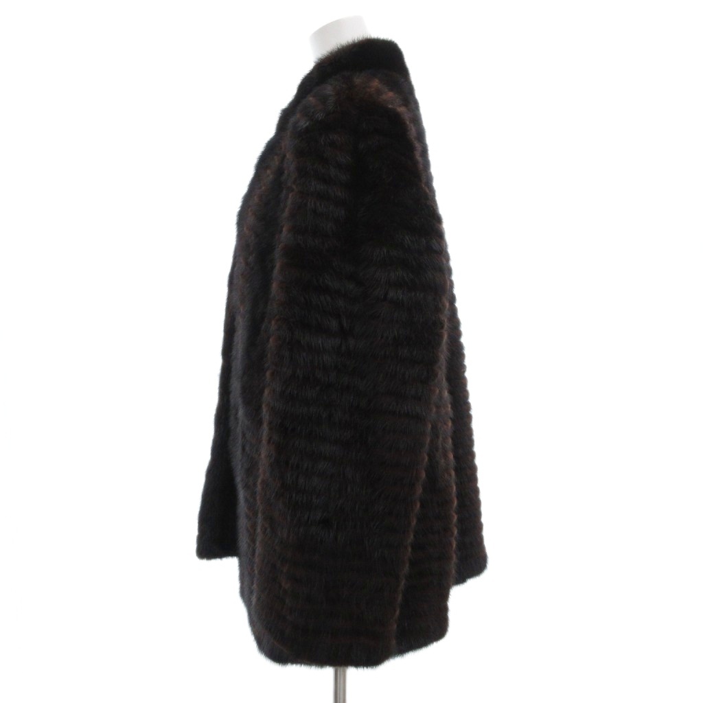 ノーブランド ファーコート ミンク 毛皮 ストライプ 13 ダークブラウン