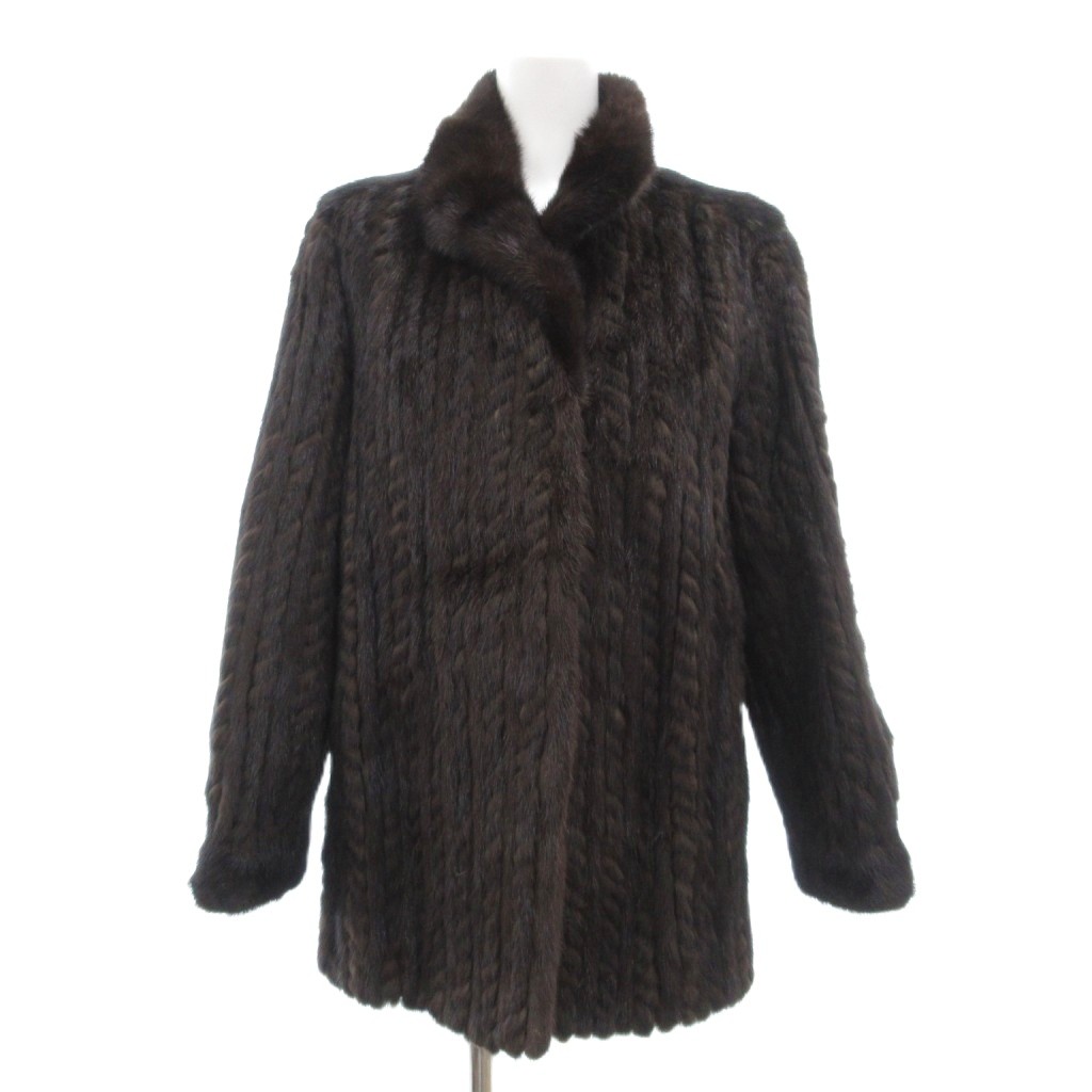 【中古】GINZA BELLA ファーコート 毛皮 ミンク ツイスト ケーブル編み 茶 ブラウン /JS ■GY18 レディース GINZA BELLA ファーコート 毛皮 ミンク ツイスト ケーブル編み 茶
