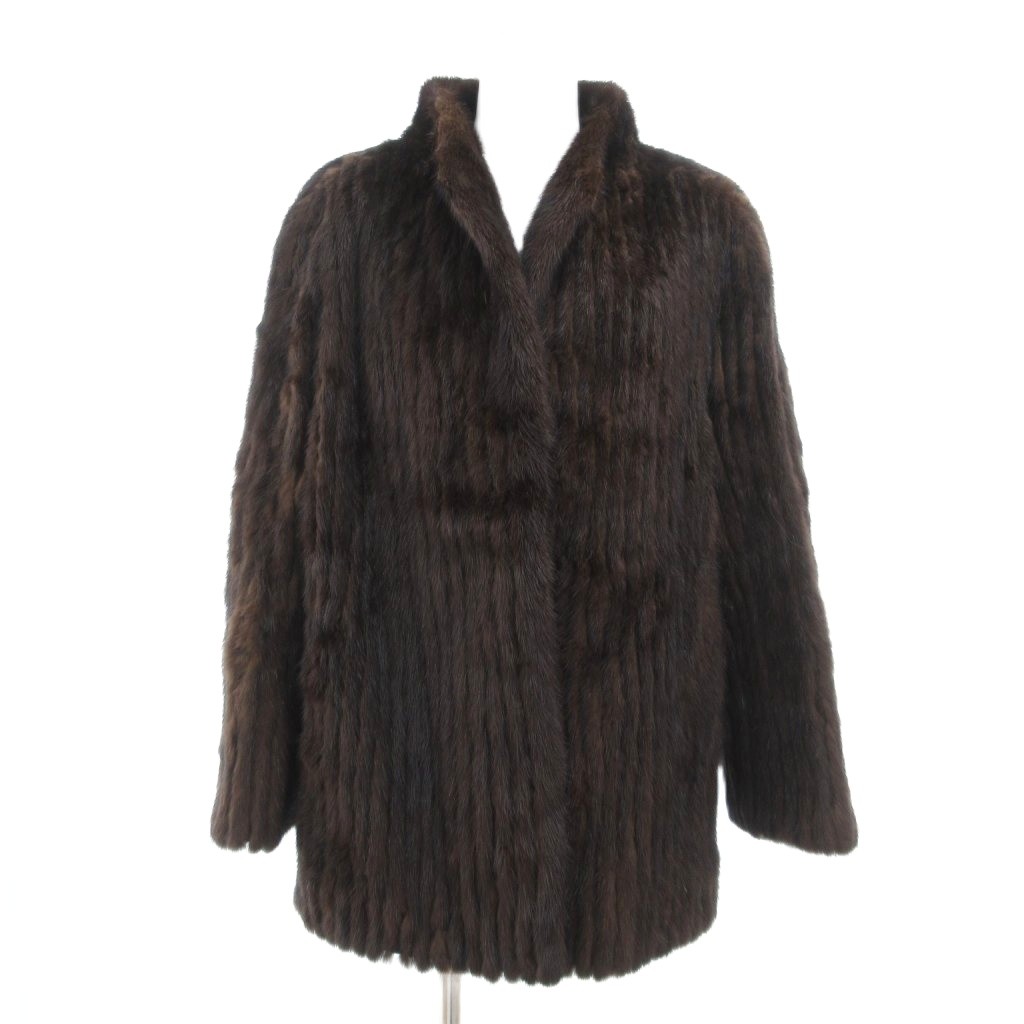 ブラウン ミドル丈 リアル毛皮コート 定価80万円ほど ほぼ未使用 r04a617_1.jpg