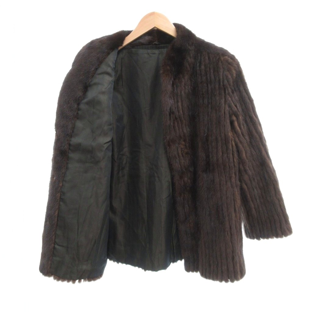 ノーブランド ファーコート 毛皮 ミンク ミドル丈 茶 ブラウン /JS