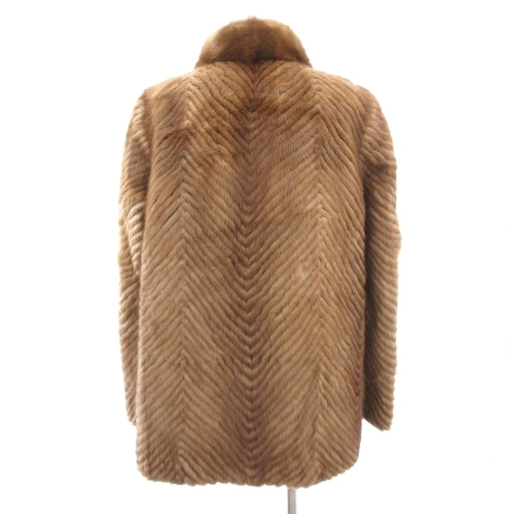 ファーコート ミンク ストライプ ミドル丈 茶 ブラウン /JS □GY18