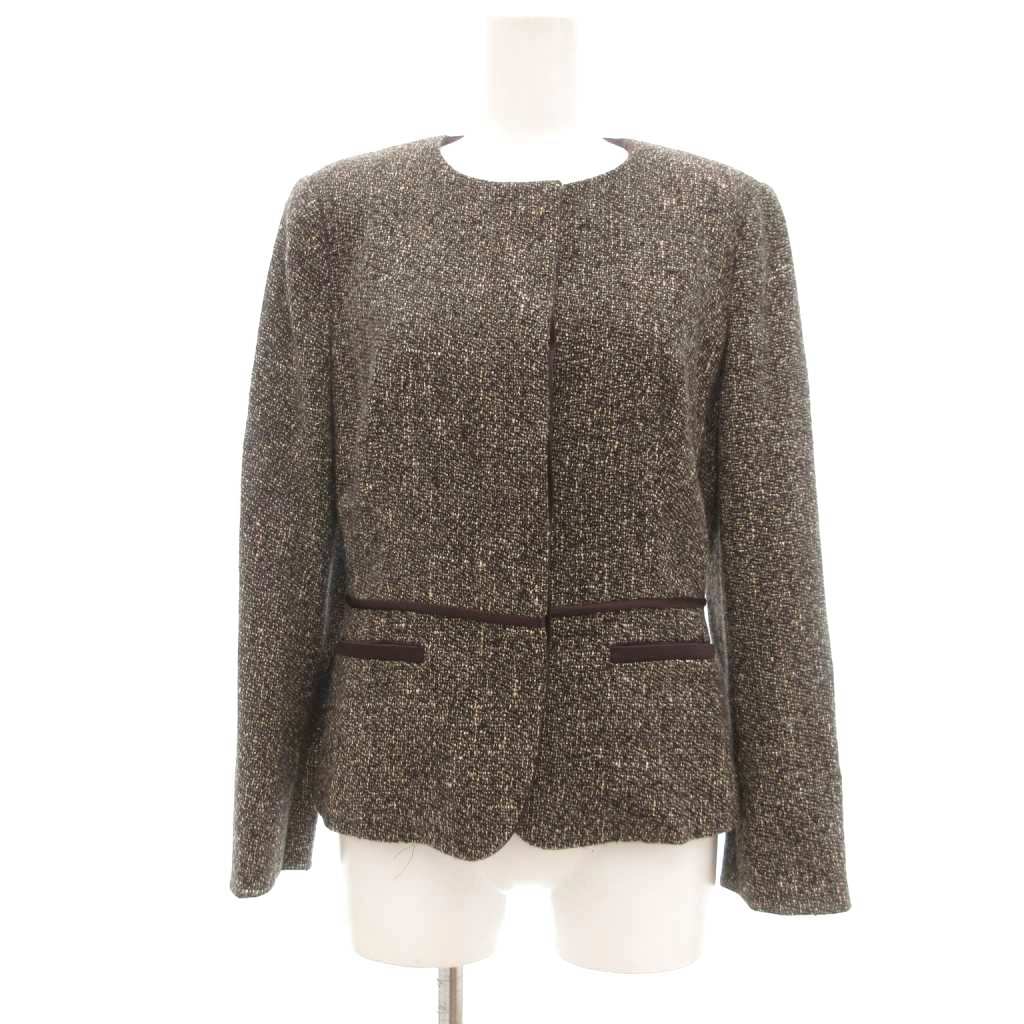 【中古】マックスマーラ MAX MARA 美品 白タグ ノーカラージャケット シルク混 ツイード 36 ブラウン系 /UO ■GY17 マックスマーラ MAX MARA 美品 白タグ ノーカラージャケット シルク混