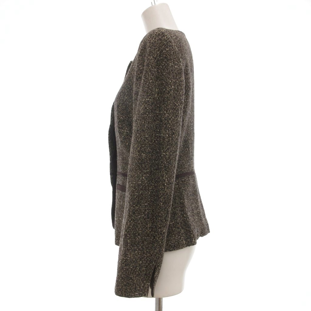 マックスマーラ 白タグ ツイード ウール シルク ジャケット マックスマーラ MAX MARA 美品 白タグ ノーカラージャケット シルク混