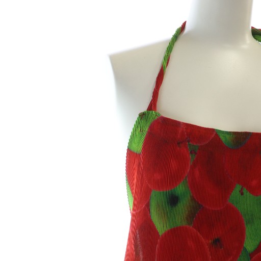 【中古】プリーツプリーズ PLEATS PLEASE エプロン 総柄 りんご柄 ロゴ 赤 レッド PP83FH314 ■GY17 /MQ レディース プリーツプリーズ PLEATS PLEASE エプロン 総柄 りんご柄 ロゴ 赤