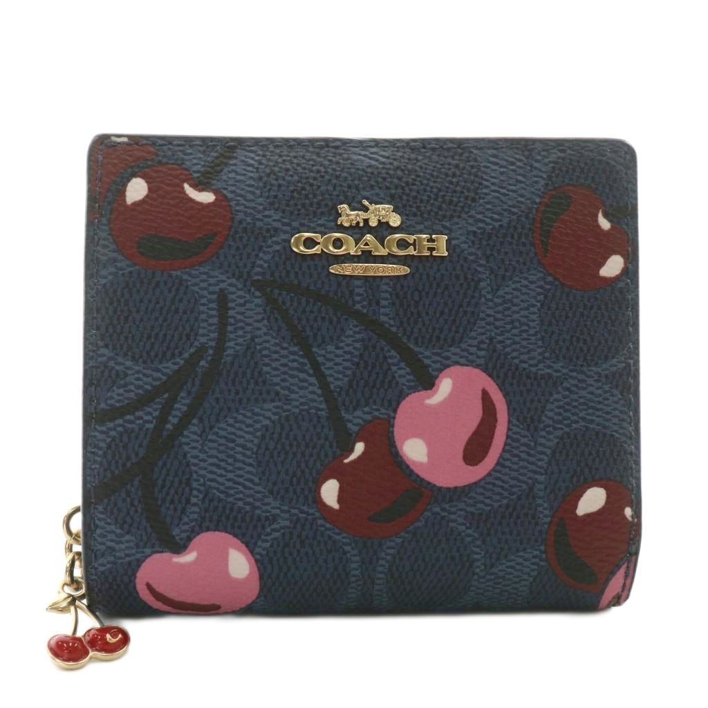 コーチ COACH 財布 二つ折り PVC レザー さくらんぼ チェリー 総柄 コーチ COACH 財布 二つ折り PVC レザー さくらんぼ チェリー 総柄