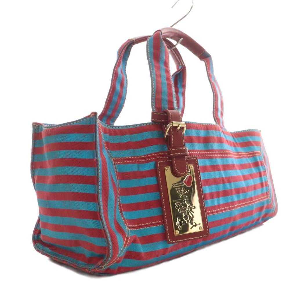 【中古】ヴィヴィアンウエストウッド Vivienne Westwood ハンドバッグ トート キャンバス ボーダー柄 総柄 赤 青 ヴィヴィアンウエストウッド Vivienne Westwood ハンドバッグ トート