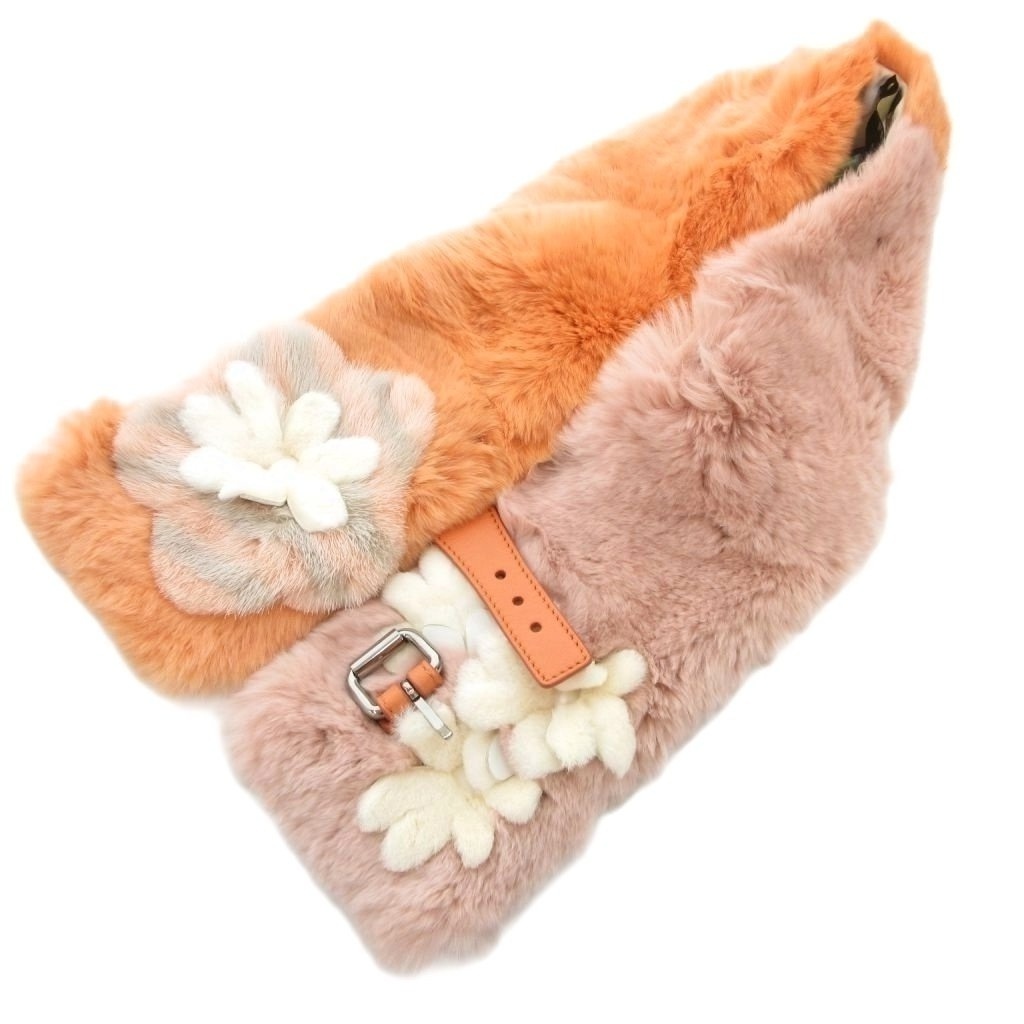 【中古】フェンディ FENDI ティペット ストール オリラグ ラビットファー ミンク フラワーモチーフ ピンク オレンジ フェンディ FENDI ティペット ストール オリラグ ラビットファー