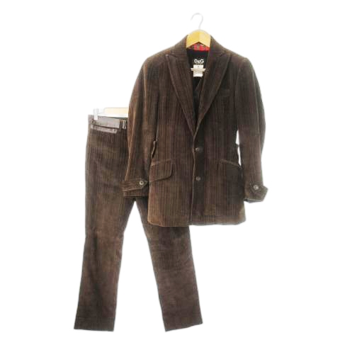 【中古】DOLCE&GABBANA シングルスーツ コーデュロイ 3ピース テーラードジャケット ベスト スラックス 44 S 茶 ドルチェ&ガッバーナ ドルガバ DOLCE&GABBANA シングルスーツ
