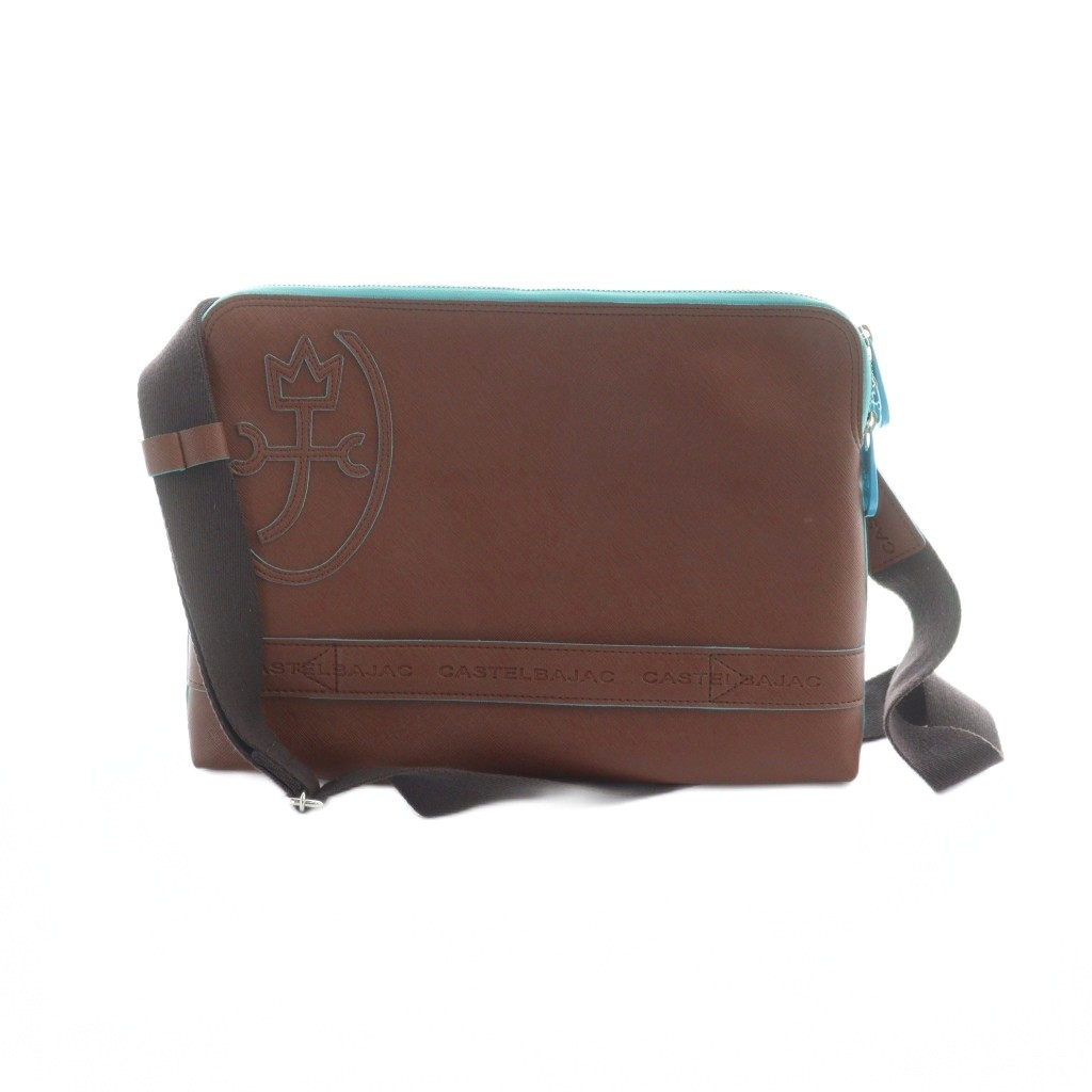 【中古】カステルバジャック CASTELBAJAC ショルダーバッグ 斜めがけ レザー ロゴ 茶 ブラウン ■GY18 /MQ メンズ カステルバジャック CASTELBAJAC ショルダーバッグ 斜めがけ レザー