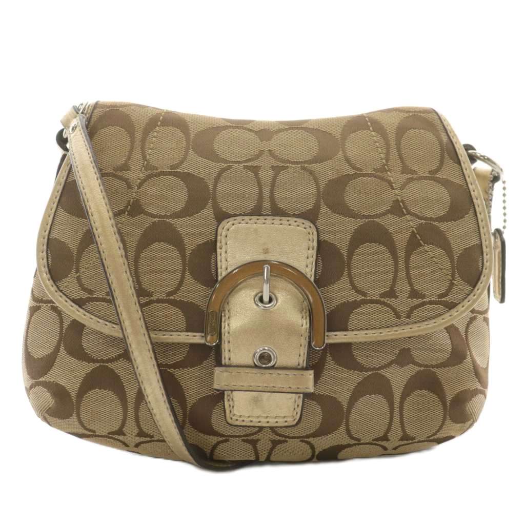 COACH コーチ シグネチャー柄 キャンパスレザーショルダーバッグ