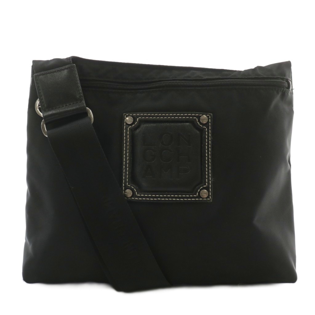 ロンシャン LONGCHAMP ショルダーバッグ ナイロン レザー ロゴ 黒  