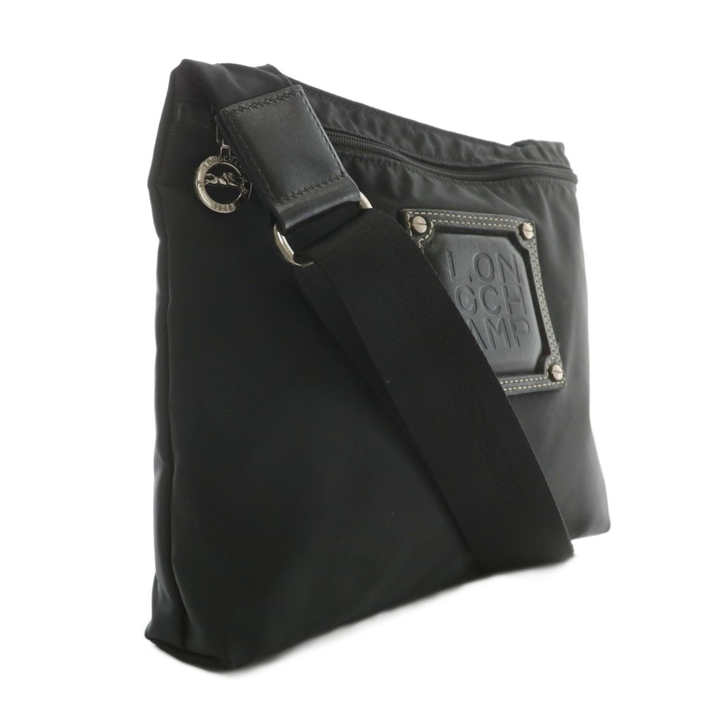 ロンシャン LONGCHAMP ショルダーバッグ ナイロン レザー ロゴ 黒  