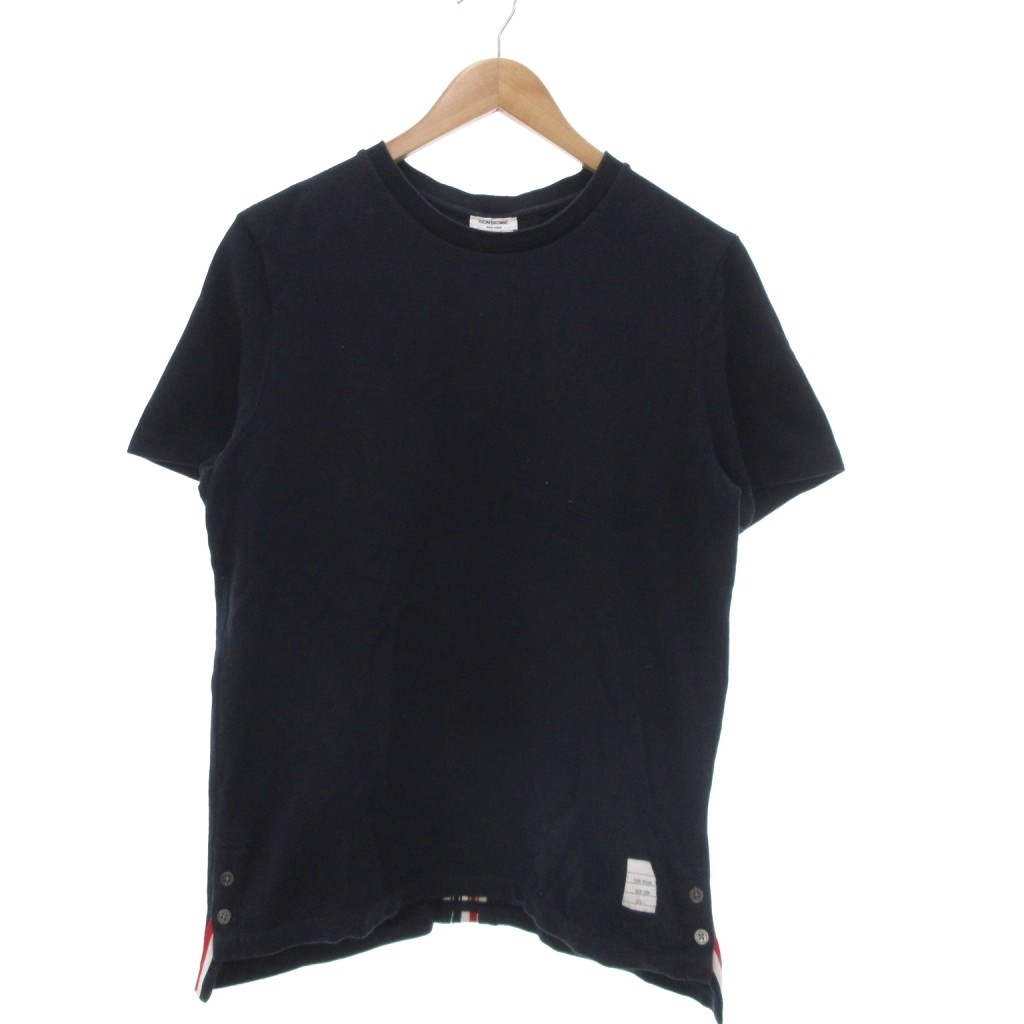 トムブラウン THOM BROWNE クラシック ピケ ストライプ Tシャツ 半袖 1 THOM BROWNE トムブラウン 半袖 Tシャツ ネイビー