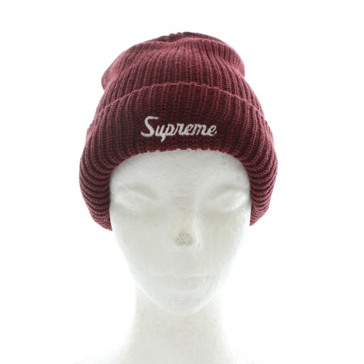 シュプリーム SUPREME 帽子 ニット帽 ビーニー ロゴ 刺繍 バーガンディ