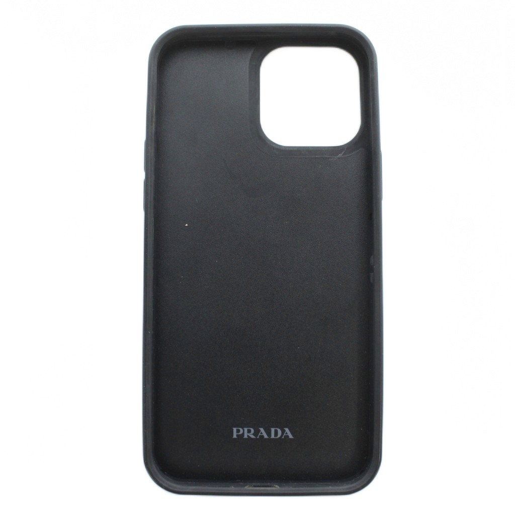 PRADA】iPhone14pro サフィアーノレザー 三角ロゴ プレート 黒