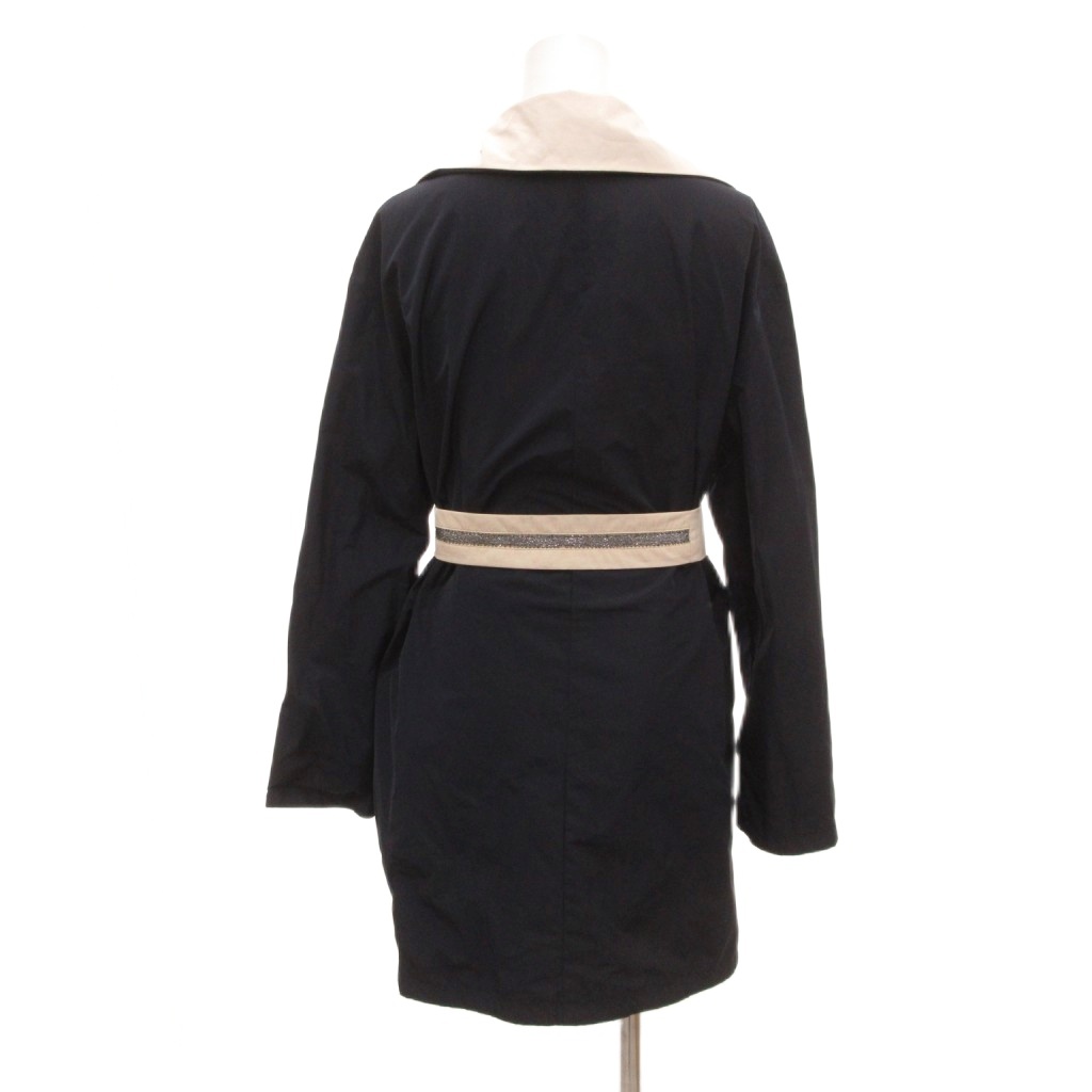 マックスマーラステュディオ Max Mara Studio リバーシブル ガウンコート ジャケット ハーフ丈 ビジューベルト 38 グレー 紺 ネイビー /JS ■GY11 レディース