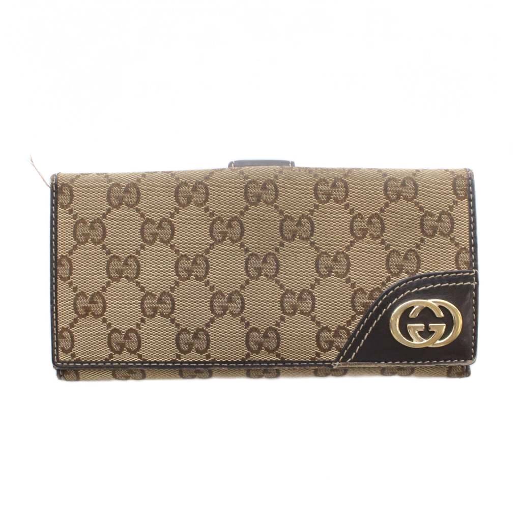 グッチ GUCCI 長財布 二つ折り 小銭入れ 札入れ ベージュ GGキャンバス 