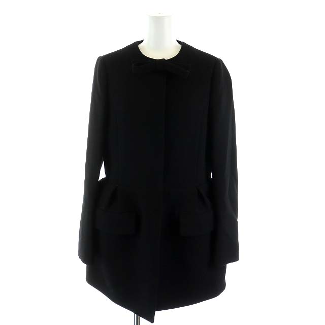 ミュウミュウ miumiu ノーカラーコート ロング丈 リボン ウール 38 S  