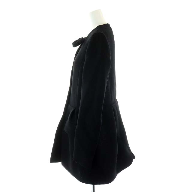 ミュウミュウ miumiu ノーカラーコート ロング丈 リボン ウール 38 S  