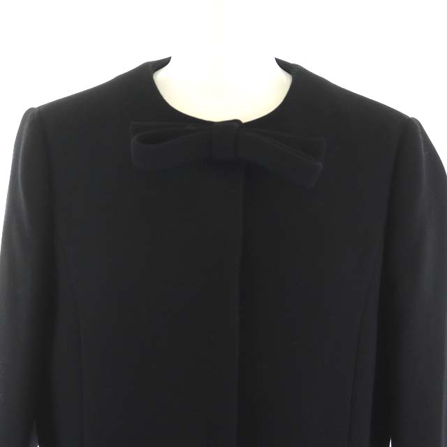 ミュウミュウ miumiu ノーカラーコート ロング丈 リボン ウール 38 S  