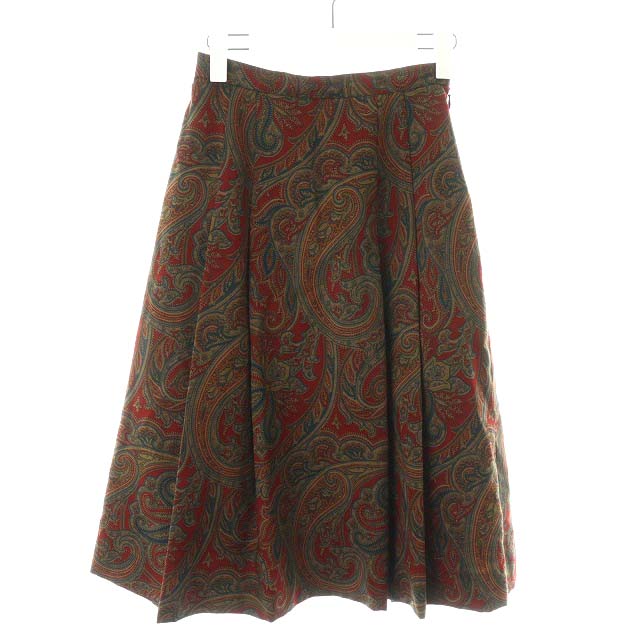 バーバリーズ Burberrys フレアスカート ひざ丈 ウール 総柄 S 赤  
